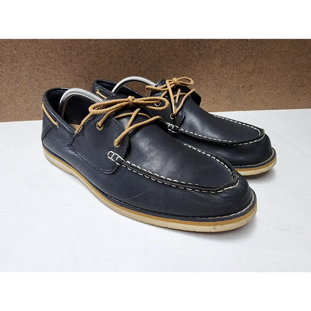 Mens Timberland Classic Boat Shoe Handsewn Dk Blue Leather Boat Shoe Sz 11.5